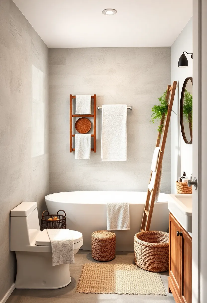 Repurpose⁤ an old⁤ ladder as‌ a towel rack to add rustic charm ⁢and extra storage