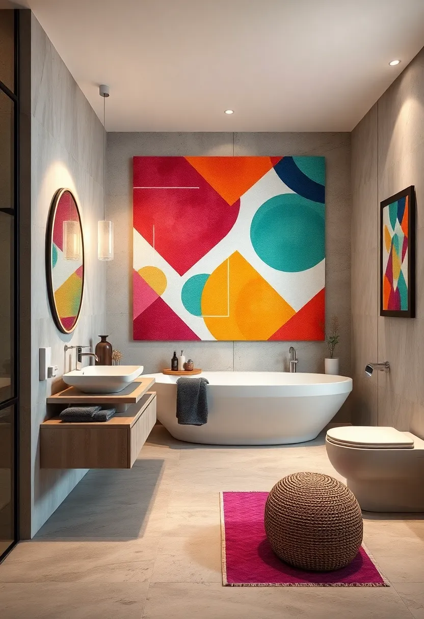 Digital Art with Geometric Patterns: ⁣Vibrant geometric designs create a dynamic visual interest⁢ in‍ neutral spaces