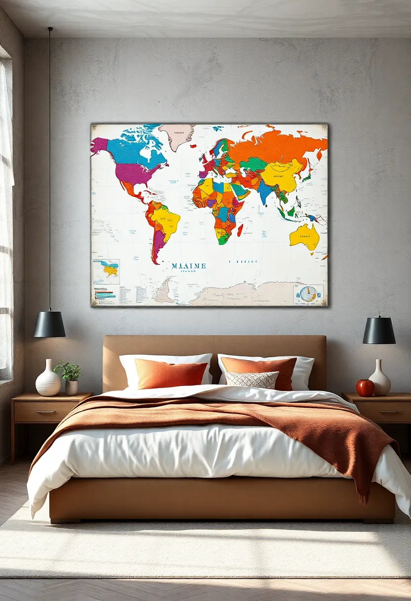 Artistic Map Wall ​Art ⁢– Feature colorful maps with artistic flair ‍to bring both interest and a pop of color to⁣ your bedroom décor