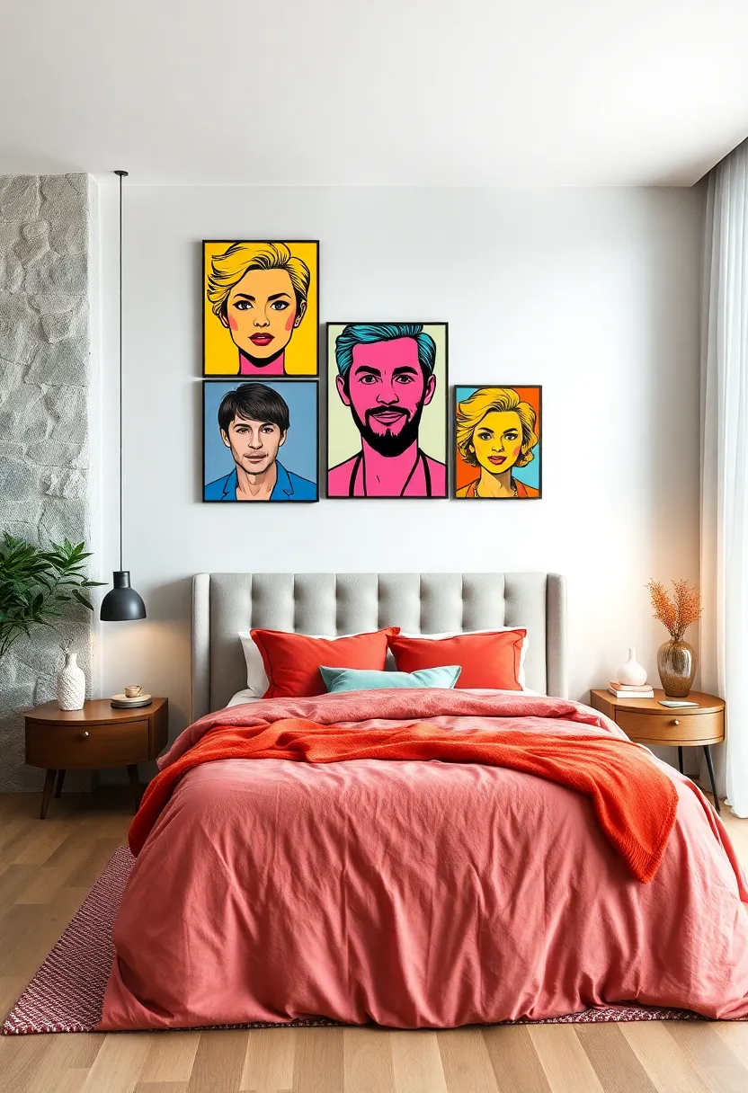 Pop Art Portraits – add a splash ‌of⁢ fun ‍with‍ vibrant,comic-style portraits⁤ that⁢ bring personality and‍ a retro flair to your ‌bedroom