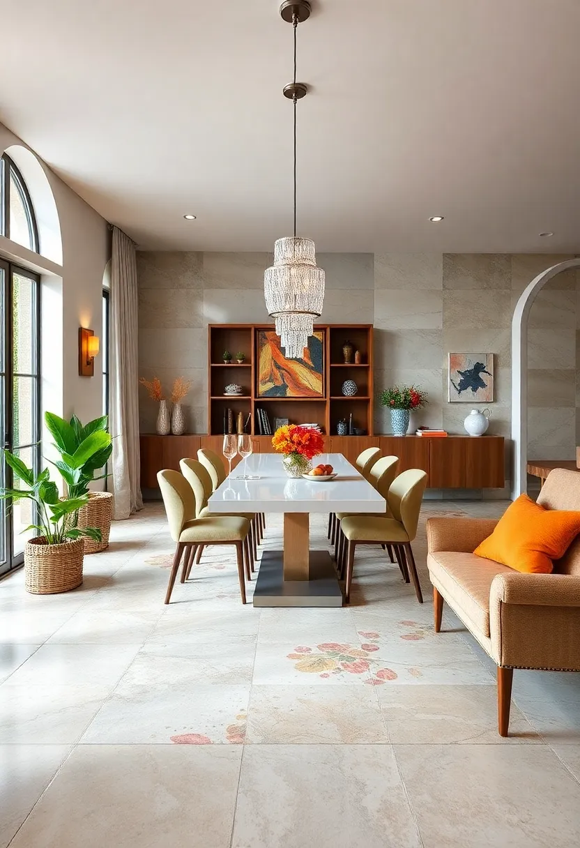 Mosaic Tile Flooring: Intricate and detailed, mosaic floors ⁣become⁢ a ⁤captivating centerpiece⁤ in dining ⁢spaces