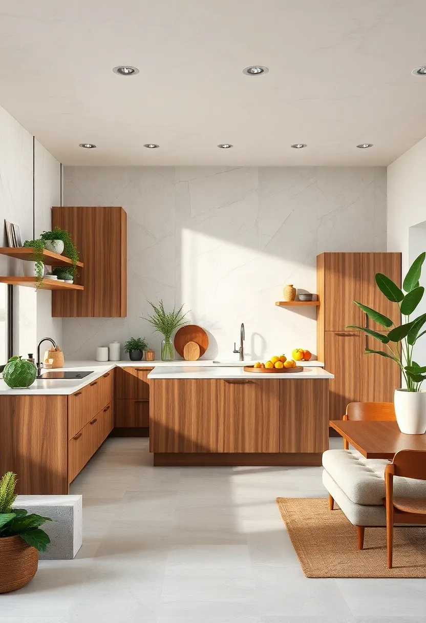 Mixing⁣ Light and Dark Wood​ Tones ​in a Kitchen With Lush ⁤Botanical Accents and Soft Neutral Walls