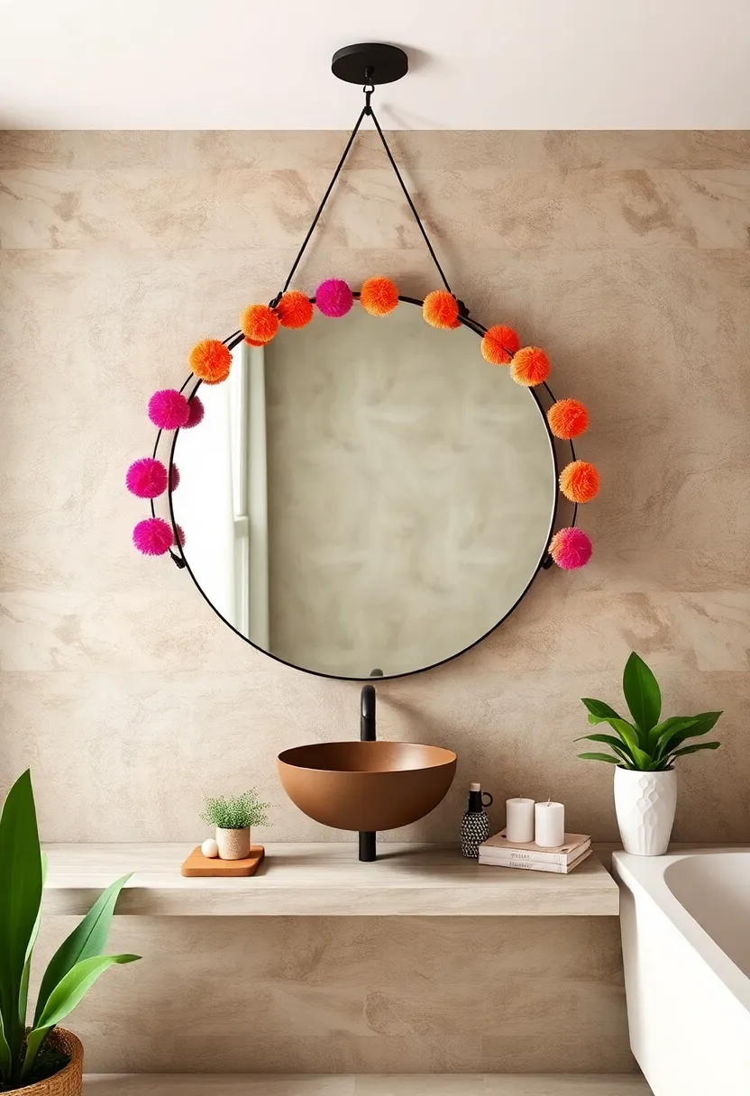 Circular Mirror ‌with Pom-Pom Accents – Create a whimsical⁣ touch​ by surrounding your mirror ‌with colorful⁢ pom-poms for⁤ a cheerful ambiance