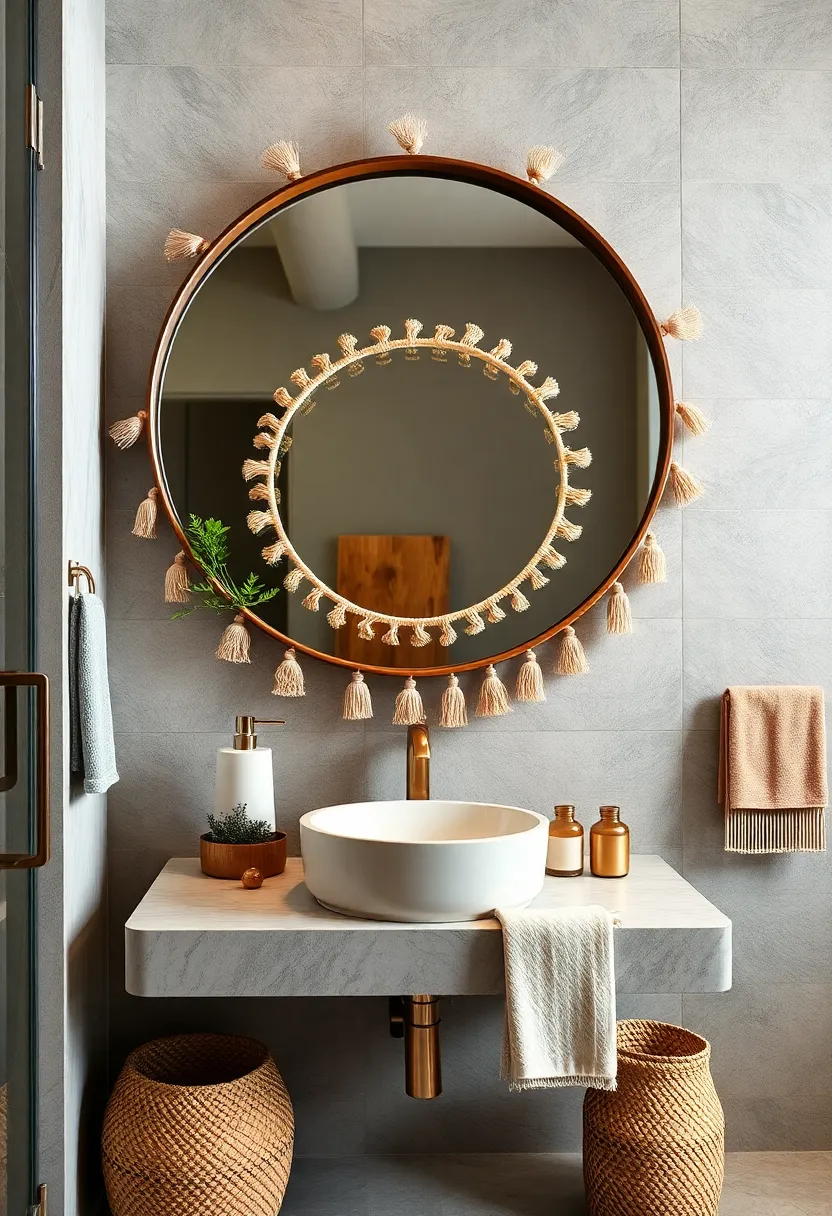 Round Mirror with‌ Tassel Details – ⁢Add playful movement to‍ your bathroom by⁢ selecting a circular mirror‌ trimmed with soft ‍tassels