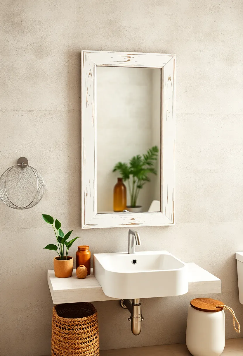 Vintage Distressed White ⁣Frame Mirror – Bring shabby chic charm through a weathered white wooden frame with antique appeal