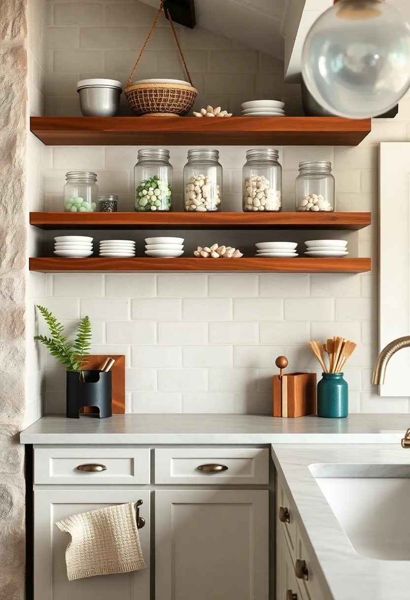 Open Shelving with ⁢Sea Glass Jars: Use open shelves adorned‌ with jars filled with ‌sea glass and shells for‌ a subtle ocean ⁢touch