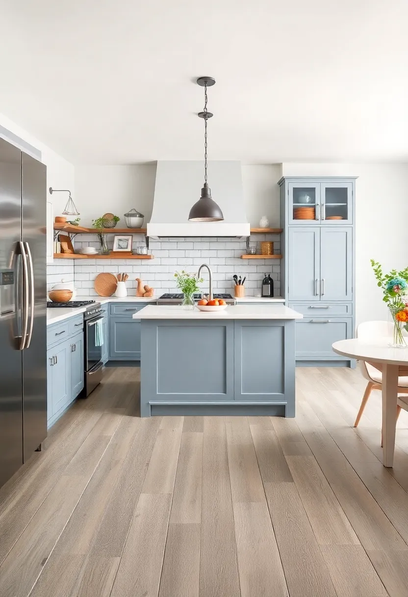 Painted Wooden⁢ Floors in‌ Soft ⁣Tones:⁣ Choose painted wooden floors in soft gray or ⁤blue hues to⁢ complement ​coastal freshness ‍and rustic ⁣roots