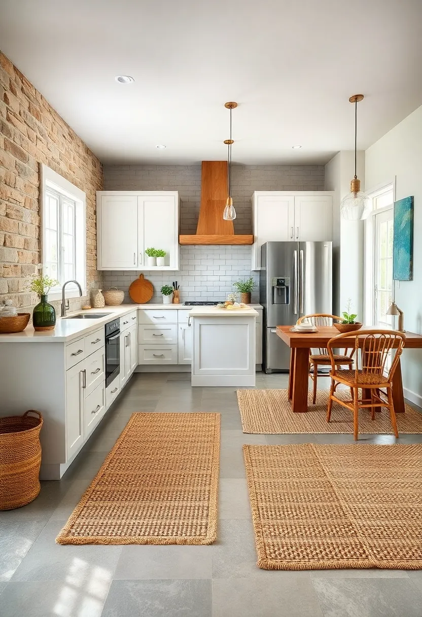Seagrass Rugs Underfoot: ⁢Place seagrass ‌rugs in ‌the kitchen to add natural fiber⁤ texture reminiscent of sandy shores