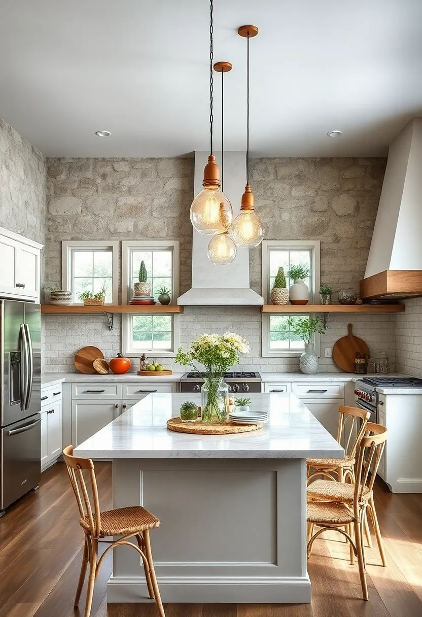 vintage ‍Glass Pendant Lights: Hang vintage ‌glass pendant lights over the kitchen island⁤ to create a luminous,airy space‍ that bridges farmhouse and seaside allure