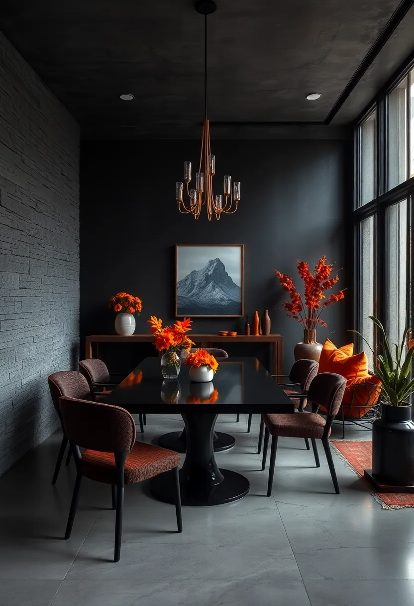 Contrast of Textured Black⁤ and Burnt Orange Accents for a⁤ Vibrant yet⁤ Dark Look