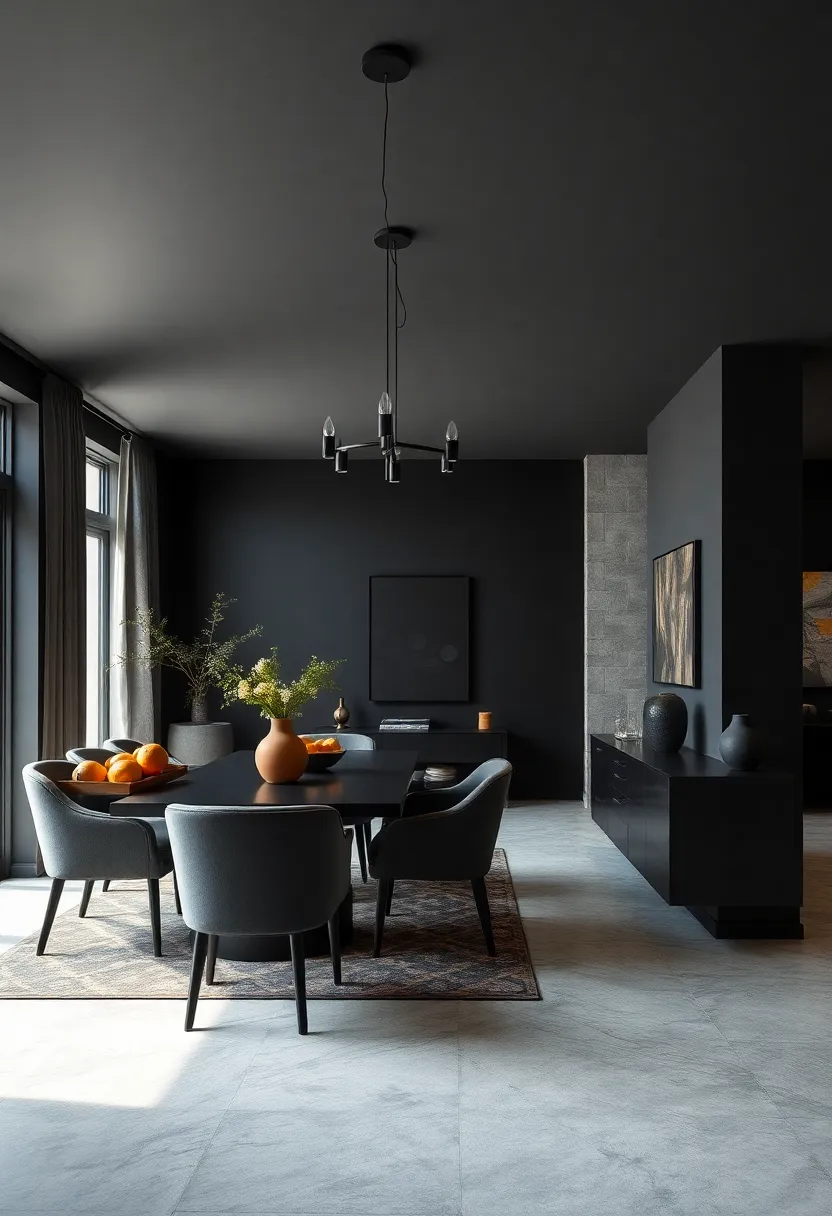 Deep Charcoal ⁣Walls ‍Paired with Matte Black Accents for a ⁤Sleek, ​Modern Vibe