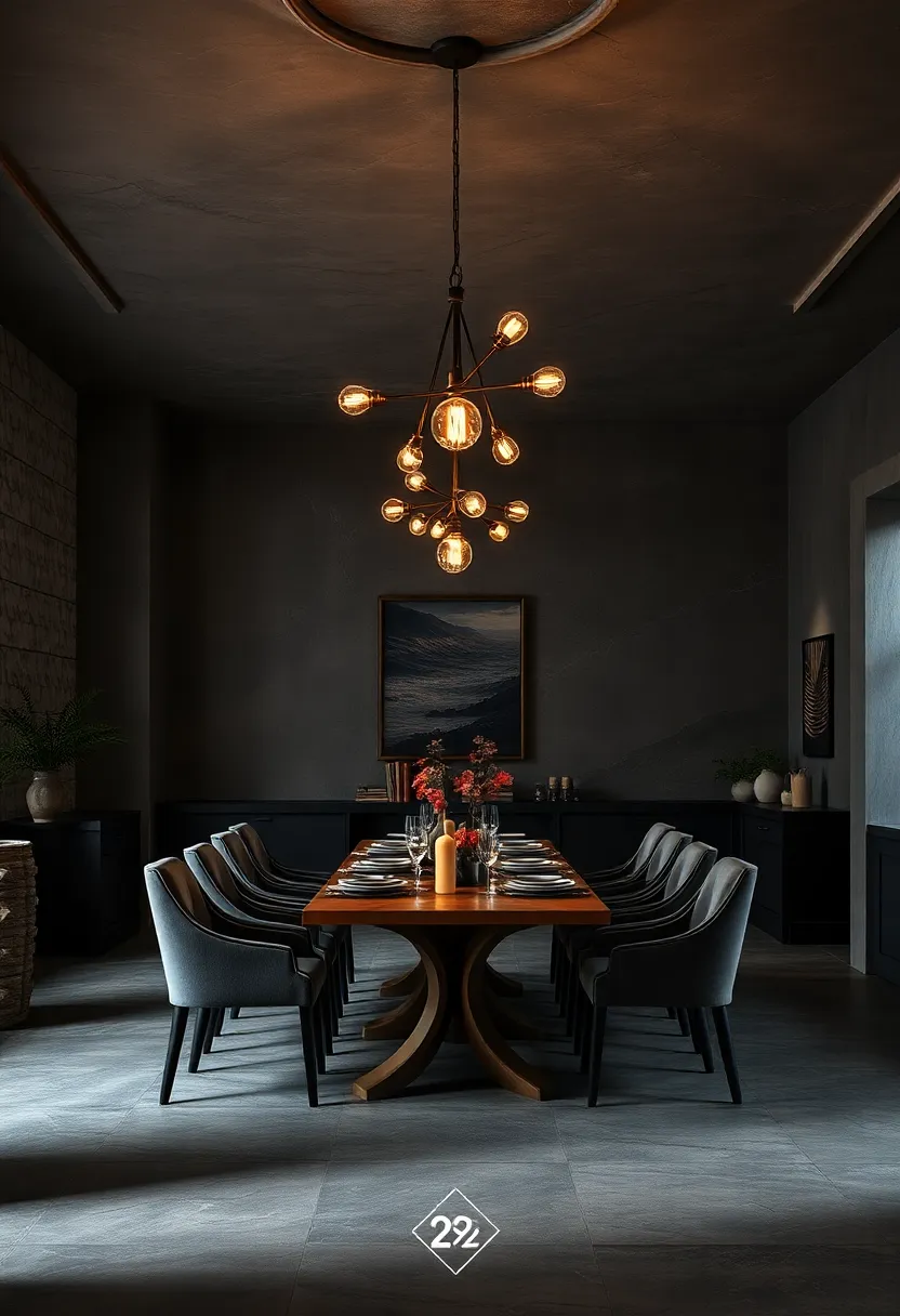Dimmed Edison Bulb ⁢Chandeliers‍ Casting Soft‍ Shadows⁣ Over a Slate Gray ​Space