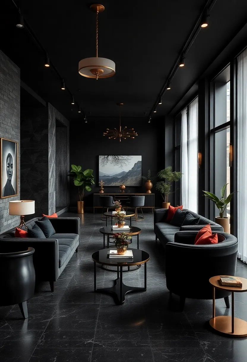 Black and Brass:‍ A classic pairing, black walls accented with brass‌ light fixtures and hardware introduce vintage glamor