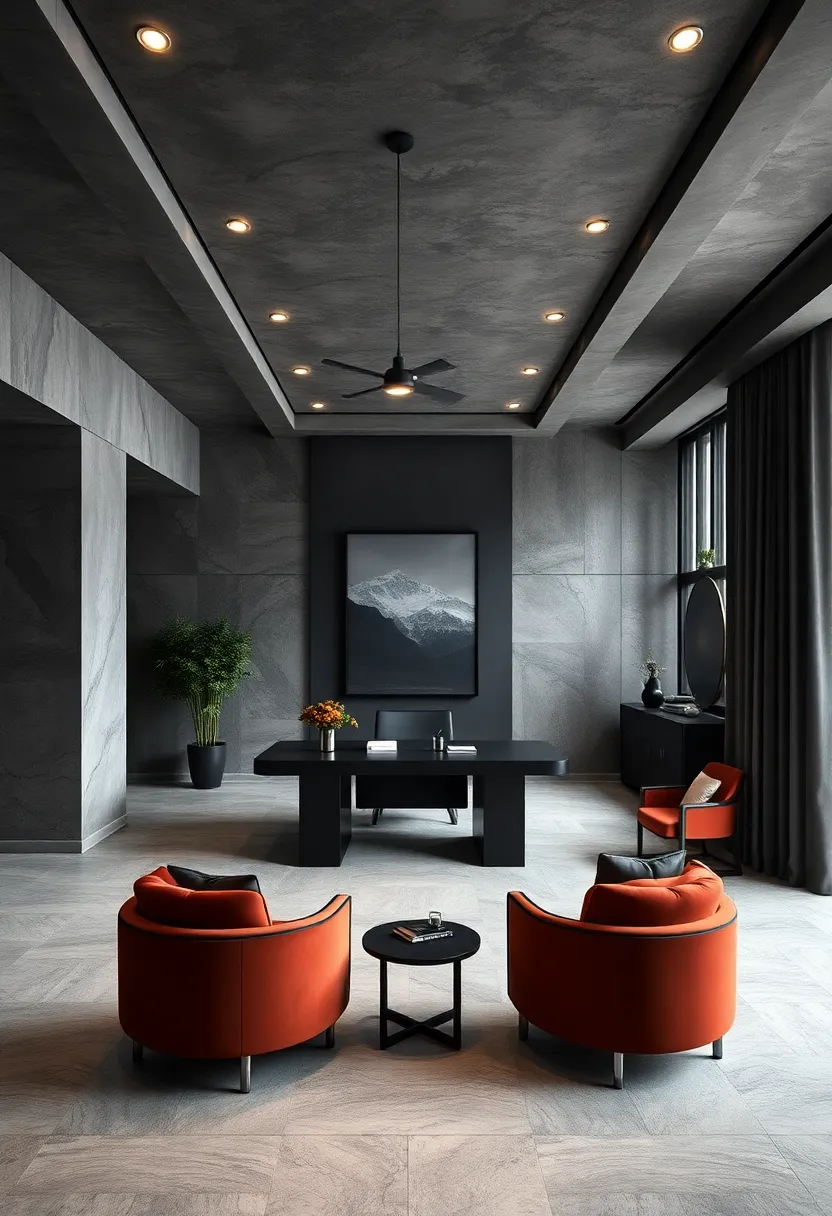 artistic‌ Noir: Abstract black-and-white wall​ art enriches ​a matte black⁣ backdrop, injecting a⁢ creative spark into ⁣the luxurious ambiance