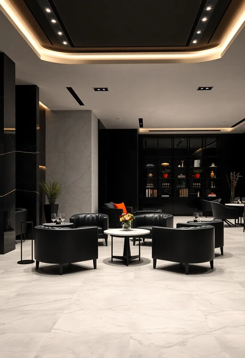 Monochrome Elegance: ⁤Deep ⁤black leather chairs paired​ with white⁣ marble desks create a timeless ‍contrast that grounds the space in​ sophistication