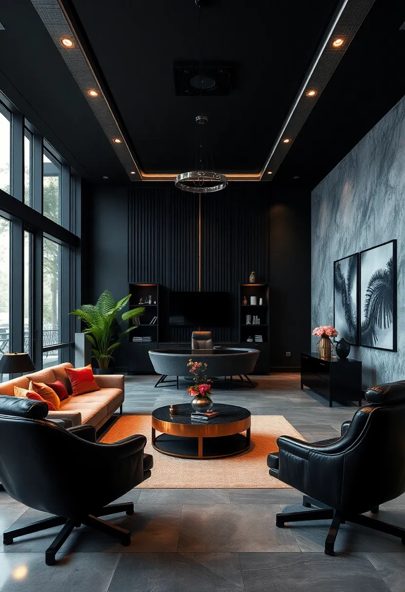 Luxe Leather: Black leather swivel chairs and accents lend an executive touch⁢ to this otherwise understated office
