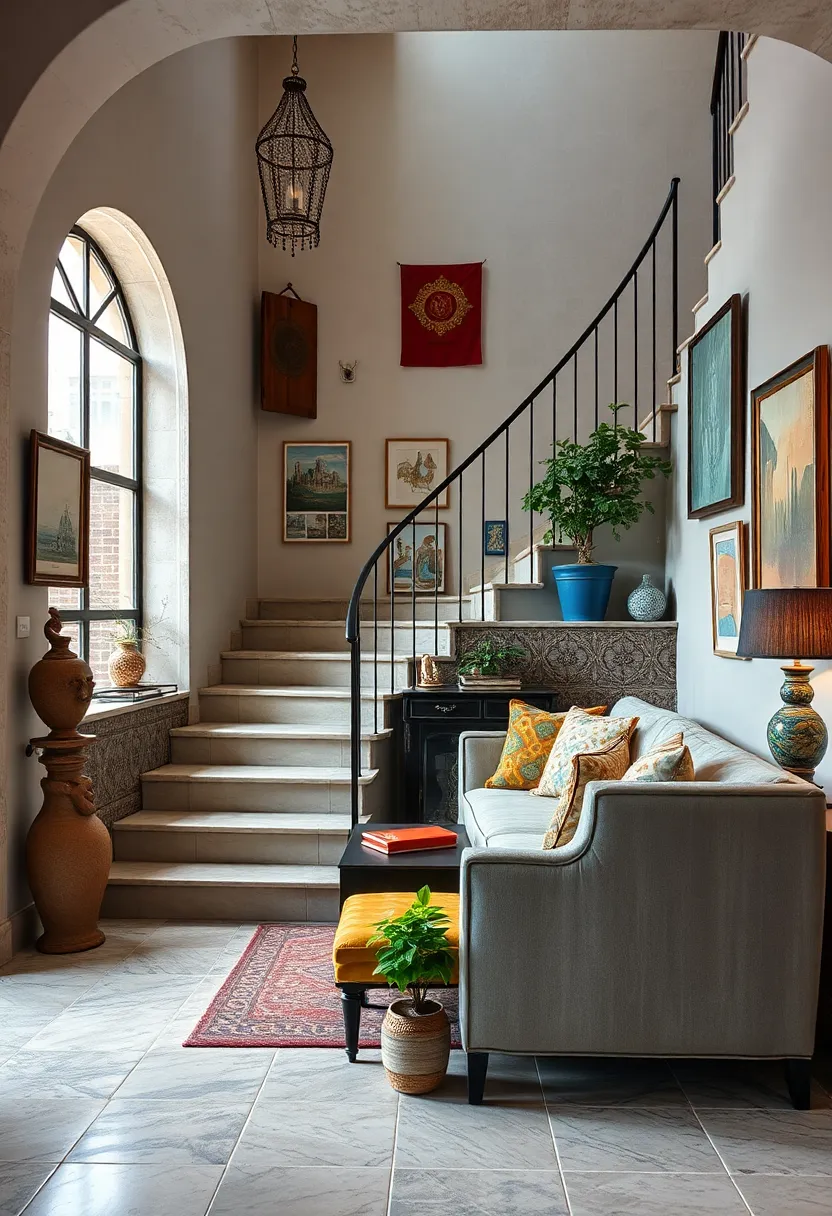 Embellishing Staircases With ⁣Hand-Painted Tiles and Cultural Artifacts Symbolizing Wanderlust
