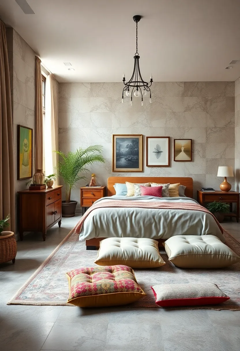 Incorporate vintage-inspired floor cushions ⁤or poufs for⁣ casual and versatile seating