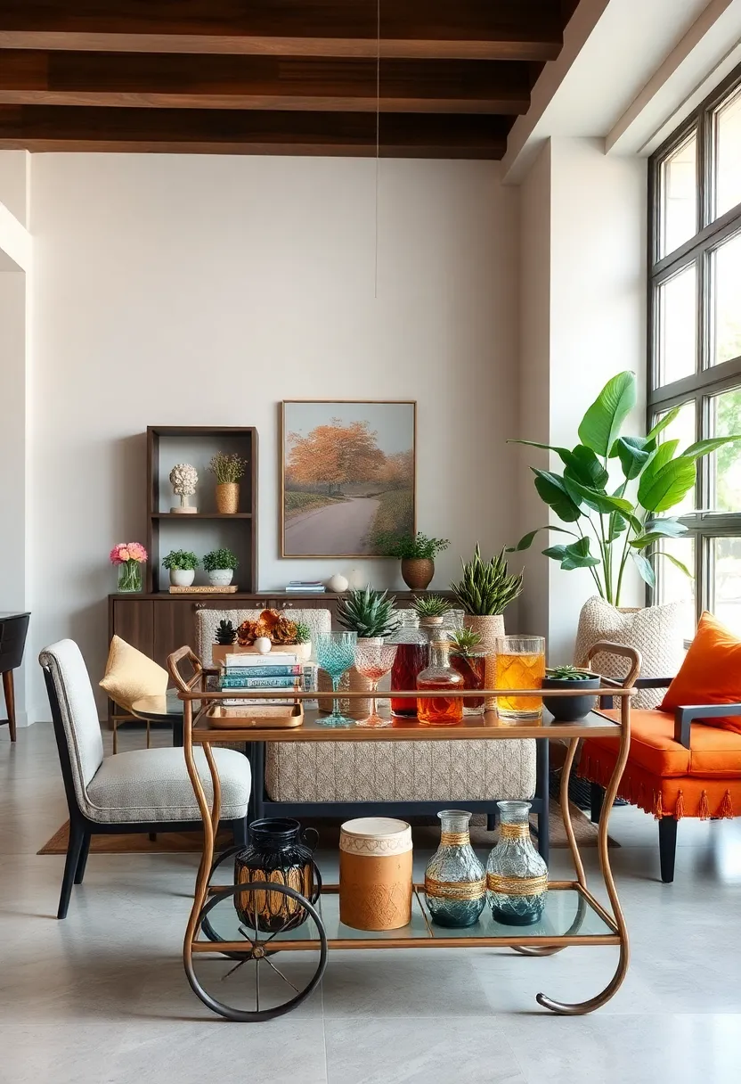 Industrial Edge: Combine metal elements with ‌exposed wood for a bold, urban-inspired bar cart setup