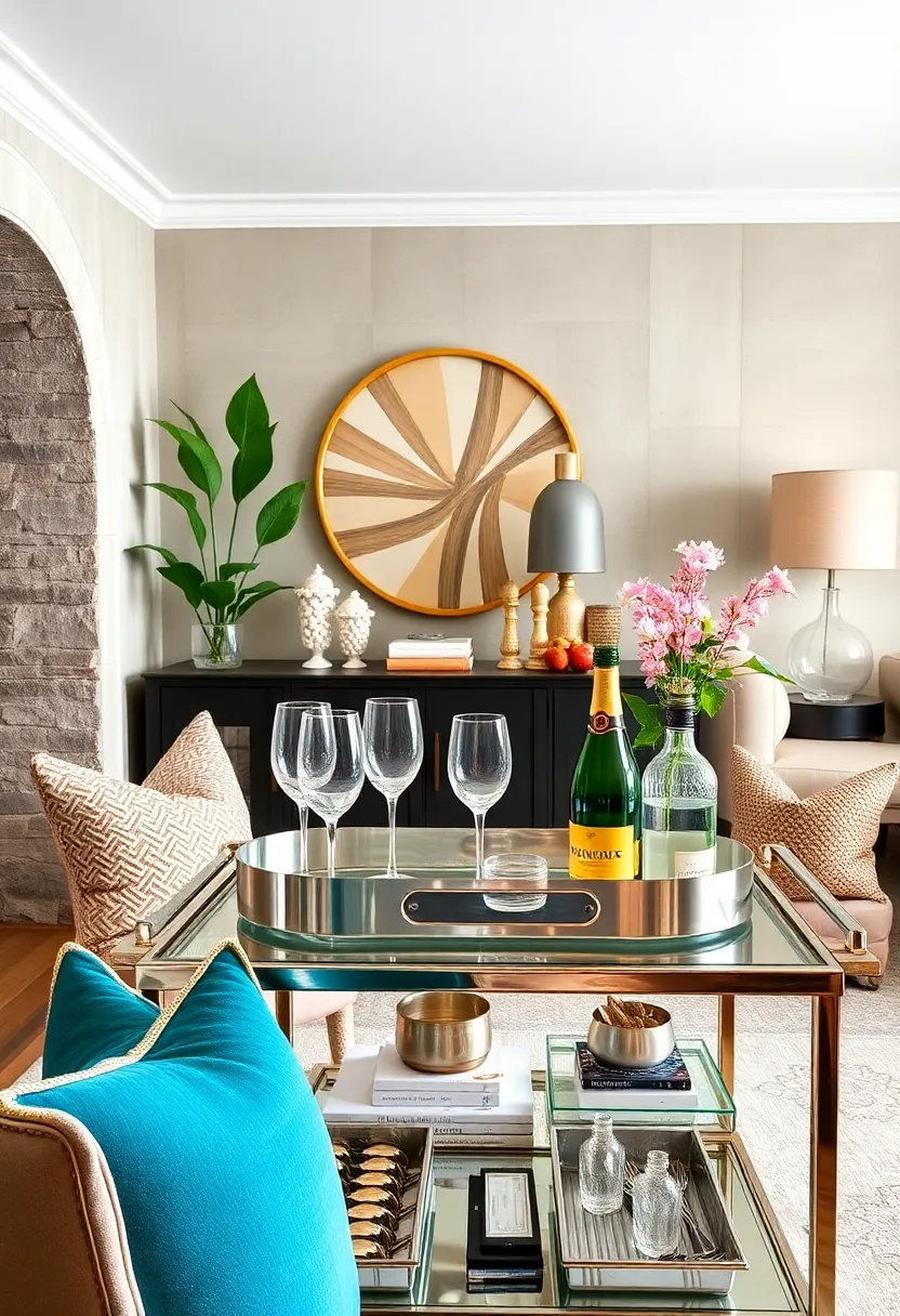 Sparkling Soiree: Highlight champagne flutes and bubbly‍ bottles with​ silver trays and glimmering accents