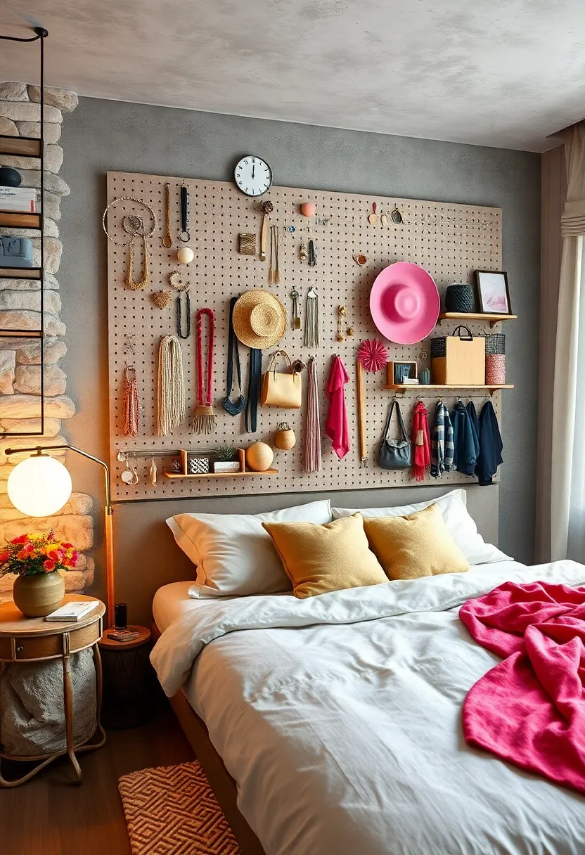 Pegboard⁢ Wall Organizer: Mount a pegboard ​on ⁢a bedroom wall ‍to hang ⁤jewelry, ⁢hats, or tools, allowing for customizable and flexible storage‍ options