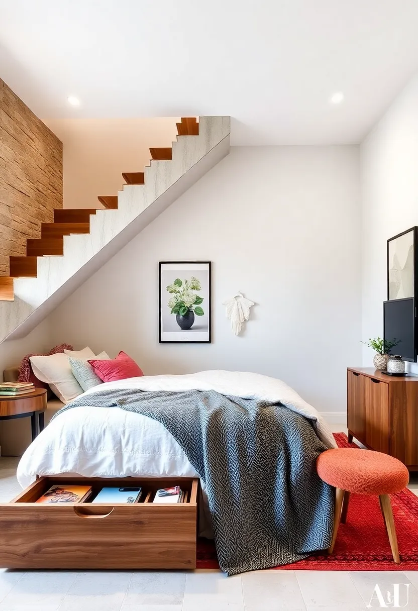 Under-Stair Storage⁢ Drawers: if your bedroom is ‍under a staircase, use the ‍space wisely with pull-out drawers or cabinets ‍built into the⁢ stair risers