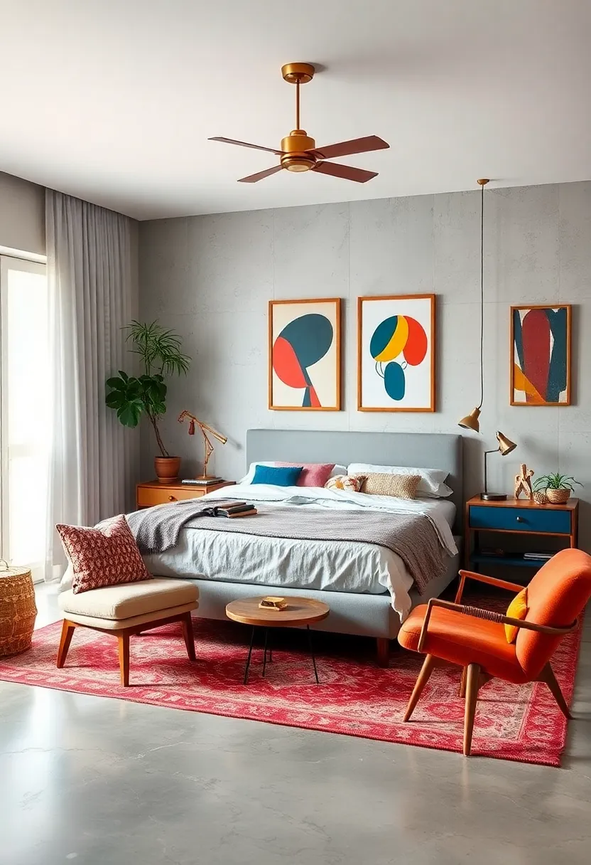 Retro Revival: ‍Juxtaposing a bold ⁣70s platform bed with‍ sleek Scandinavian chairs and kitschy wall ‌art for a playful yet balanced feel