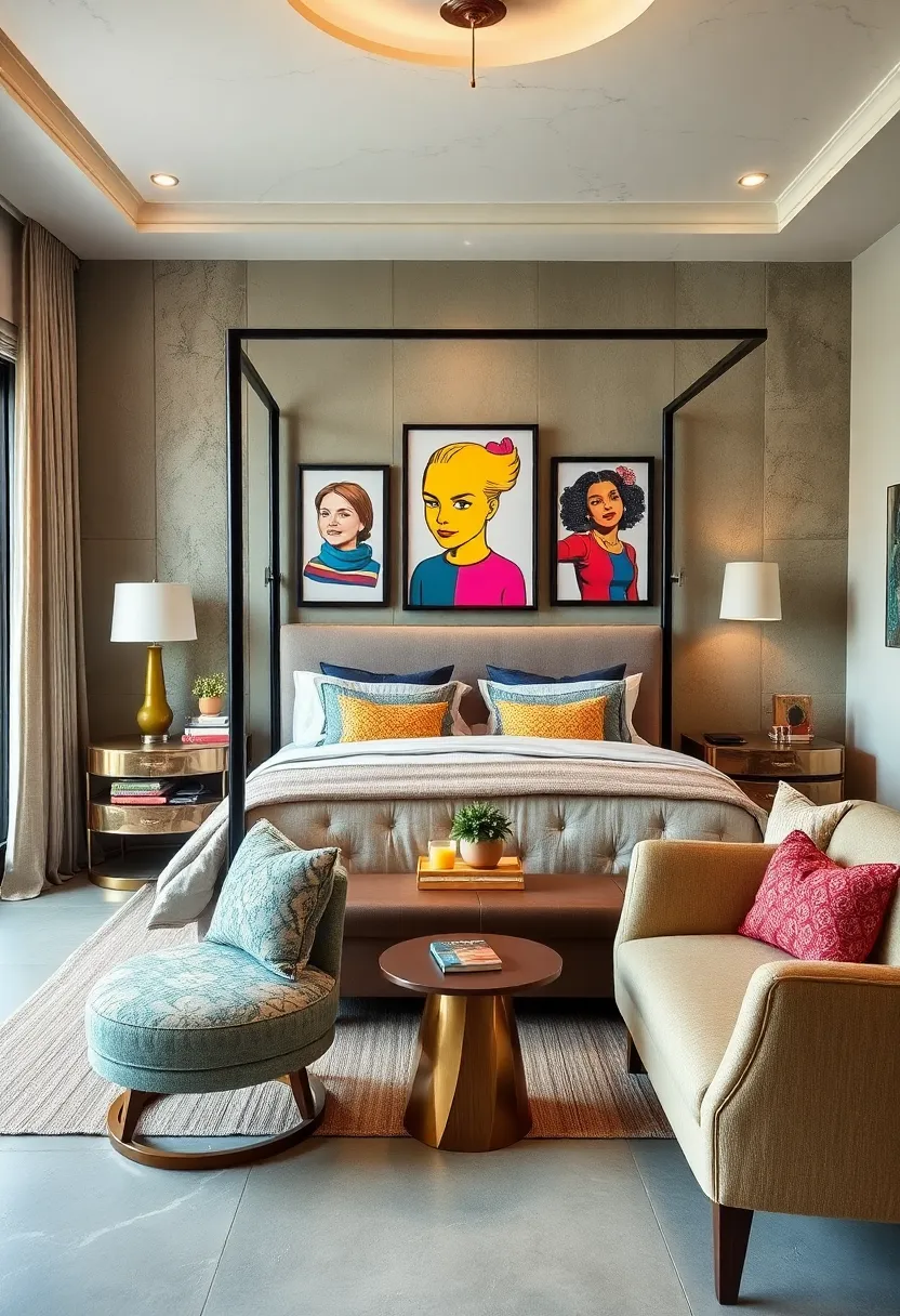 Traditional Elegance Meets Modern ⁤funk: Pairing a stately⁤ four-poster bed⁤ with funky pop art prints and contemporary lighting