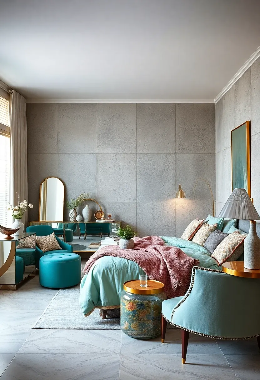 Art ⁣Deco Glamour and Coastal Calm: Combining mirrored furniture with driftwood accents and seafoam green bedding for a chic yet laid-back ambiance