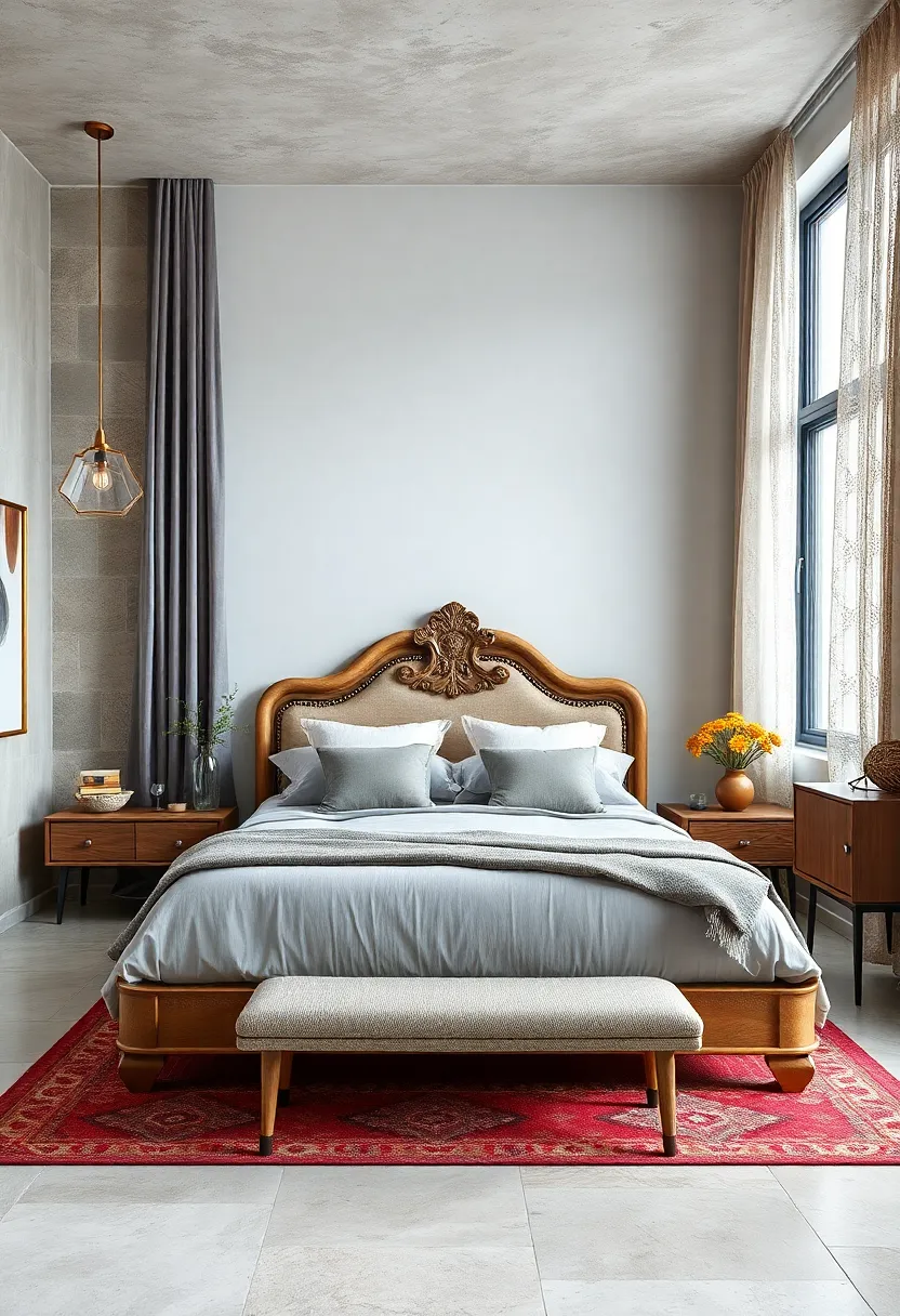 Minimalist Modern with Victorian detailing:‌ Integrating a sleek platform bed with an intricately carved ‍wooden footboard and delicate⁣ lace curtains