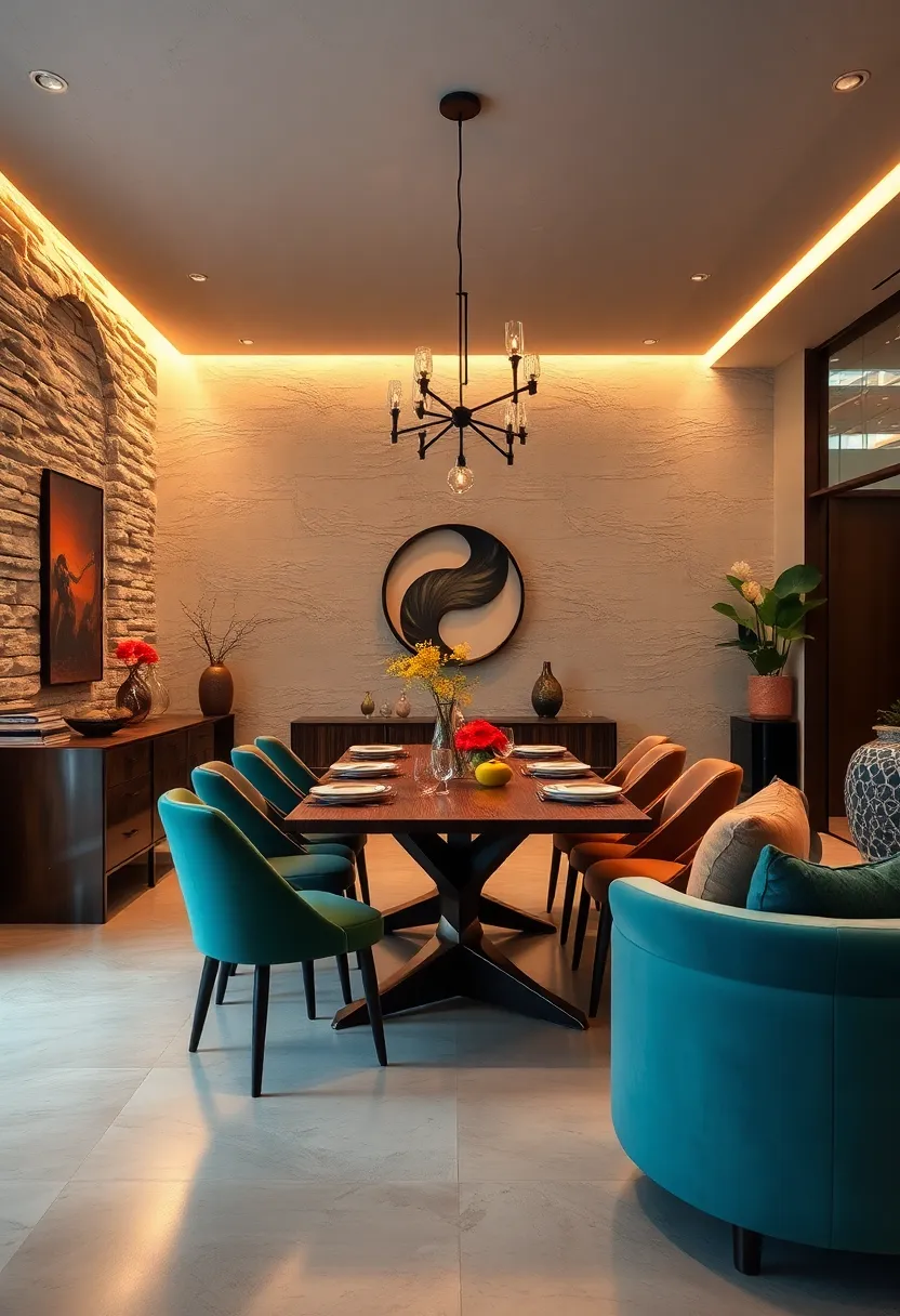 Reflective⁢ Surfaces Casting Dynamic Light Effects⁤ Across A Dining​ Area Filled With Vintage ‍Treasures