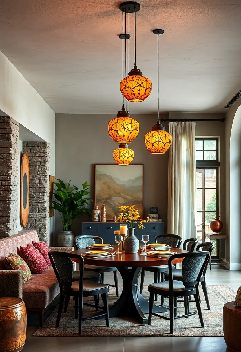 Minimalist Recessed ​Lighting Highlighting Bold Art Pieces And⁤ Colorful Table Settings In ‍An ⁣Eclectic⁢ Space