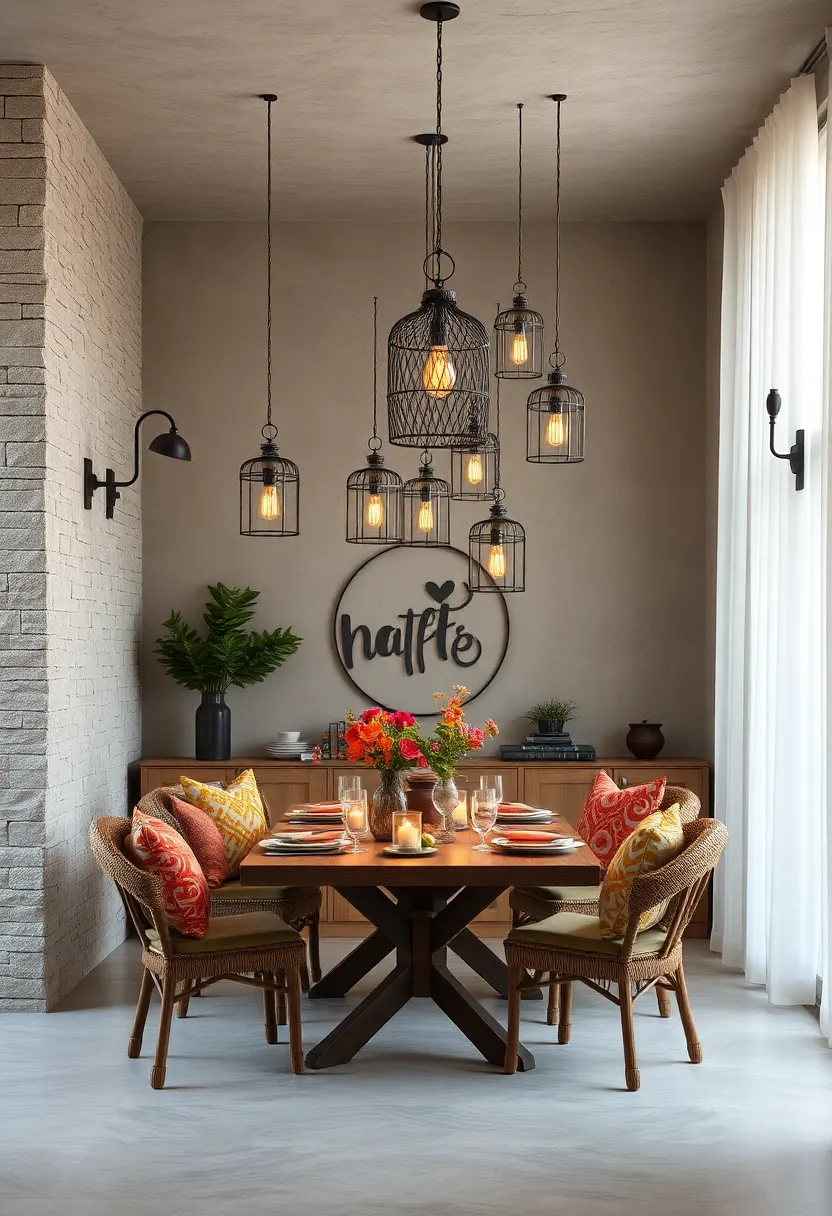Intricate Lanterns Hanging At Different Heights Creating A Cozy Glow ⁤Around An Eclectic Table Arrangement