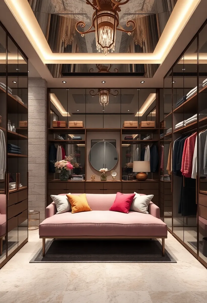 Soft ​Pastel Color Palettes Softly ⁣Enhanced by Reflective Ceiling Elements⁣ in a Walk-In ⁢Closet