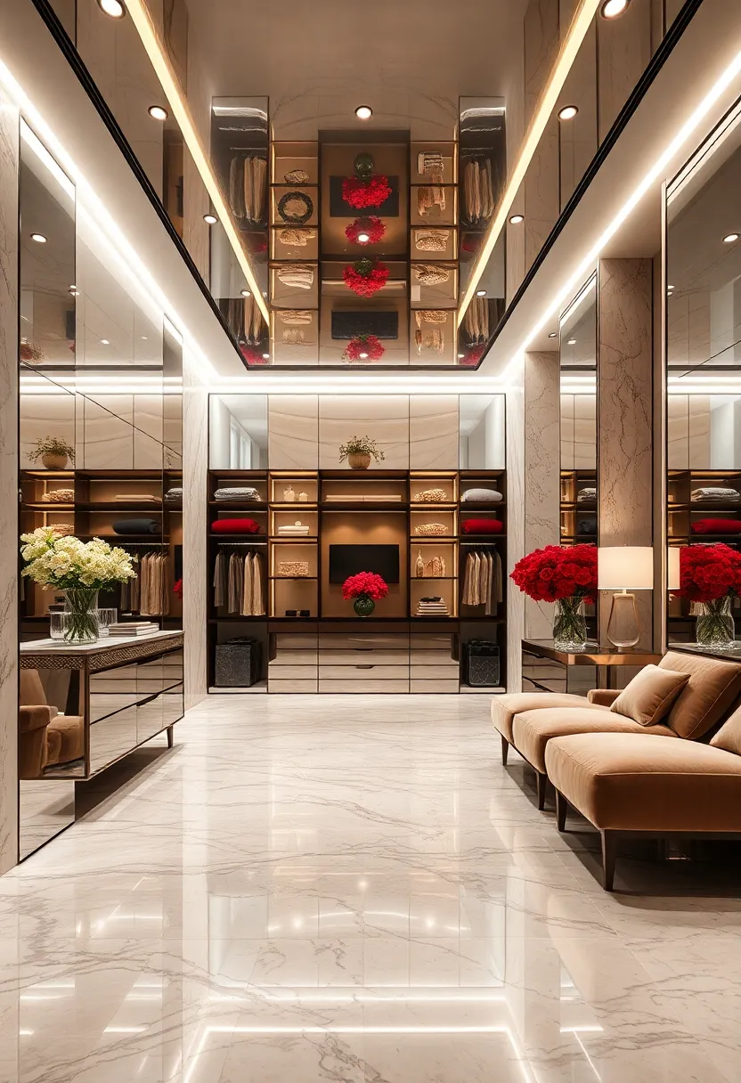 Polished Marble Flooring ⁤Reflecting ​Mirror‌ Accents and Creating‌ Visual Continuity