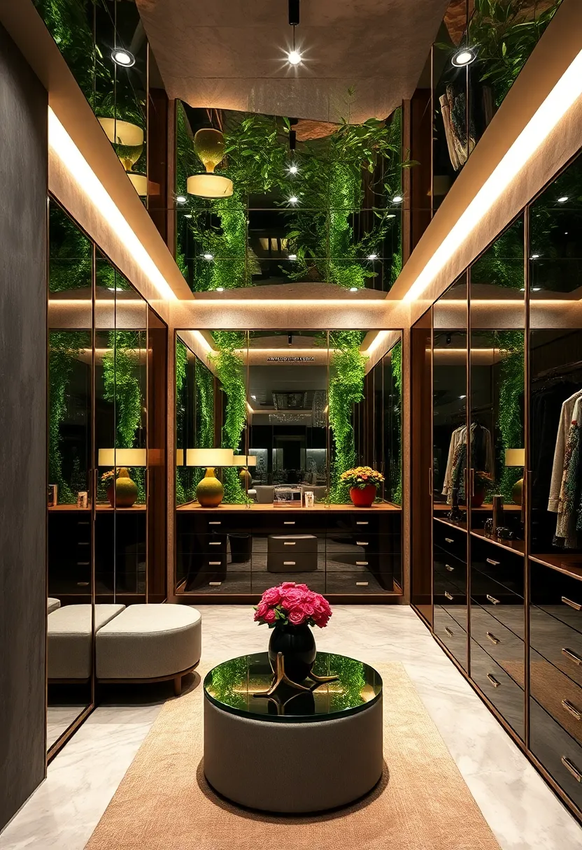 Lush ‍Greenery Reflected in Ceiling Mirrors Bringing an Organic ​Touch to a​ Luxe Space