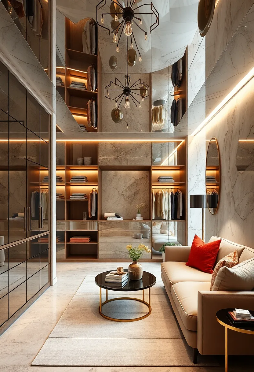 Opulent ​Materials and ⁤Textures Complementing Reflections in a Luxurious‌ Closet Space