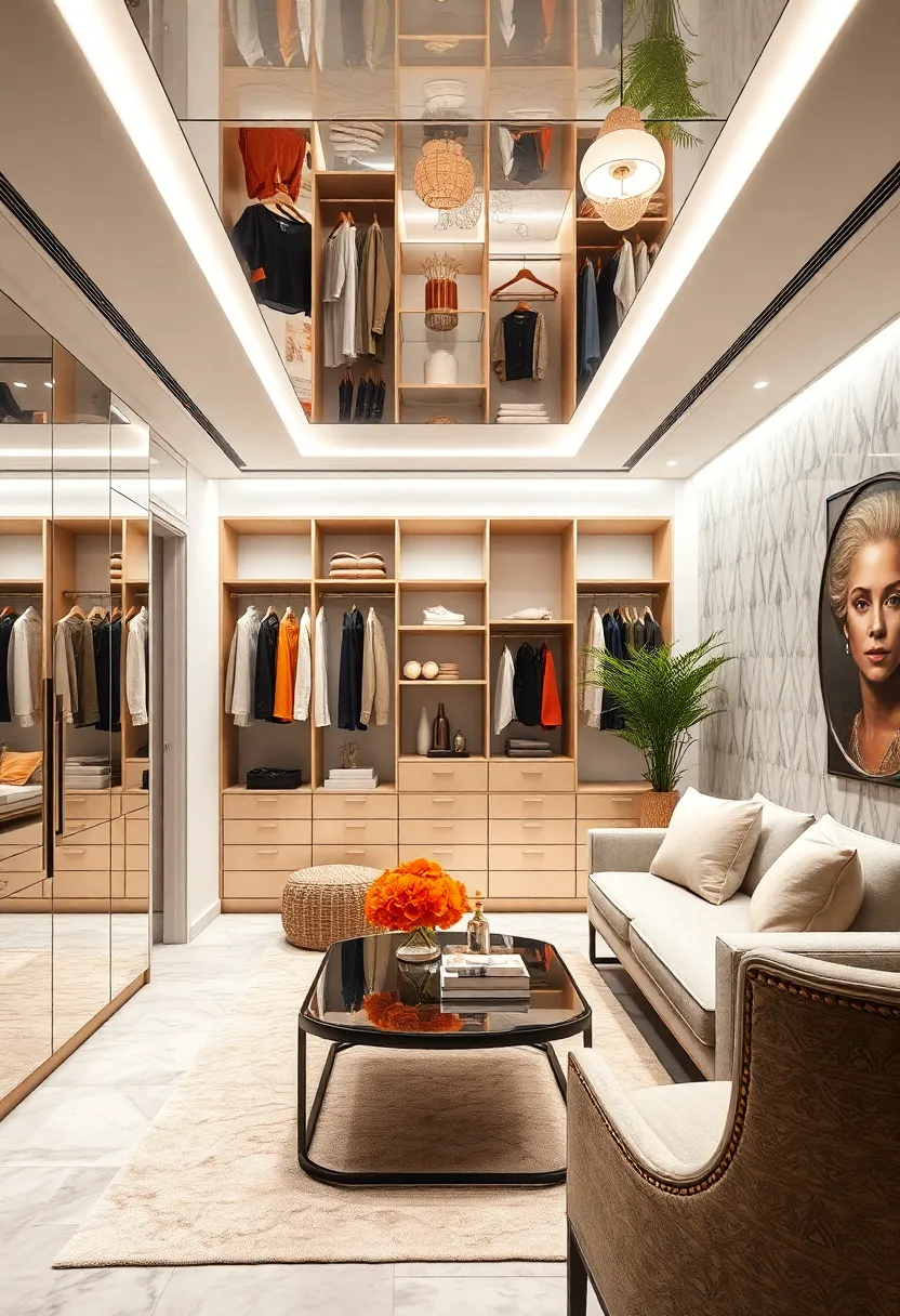Minimalist ‍Closet Designs ‍Highlighted ​by Sleek Mirrored Ceiling Installations