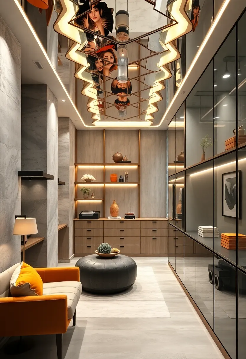 Geometric Shelving ⁢and Mirrored​ Ceiling​ patterns ‍Adding ‍Structural Interest and Elegance