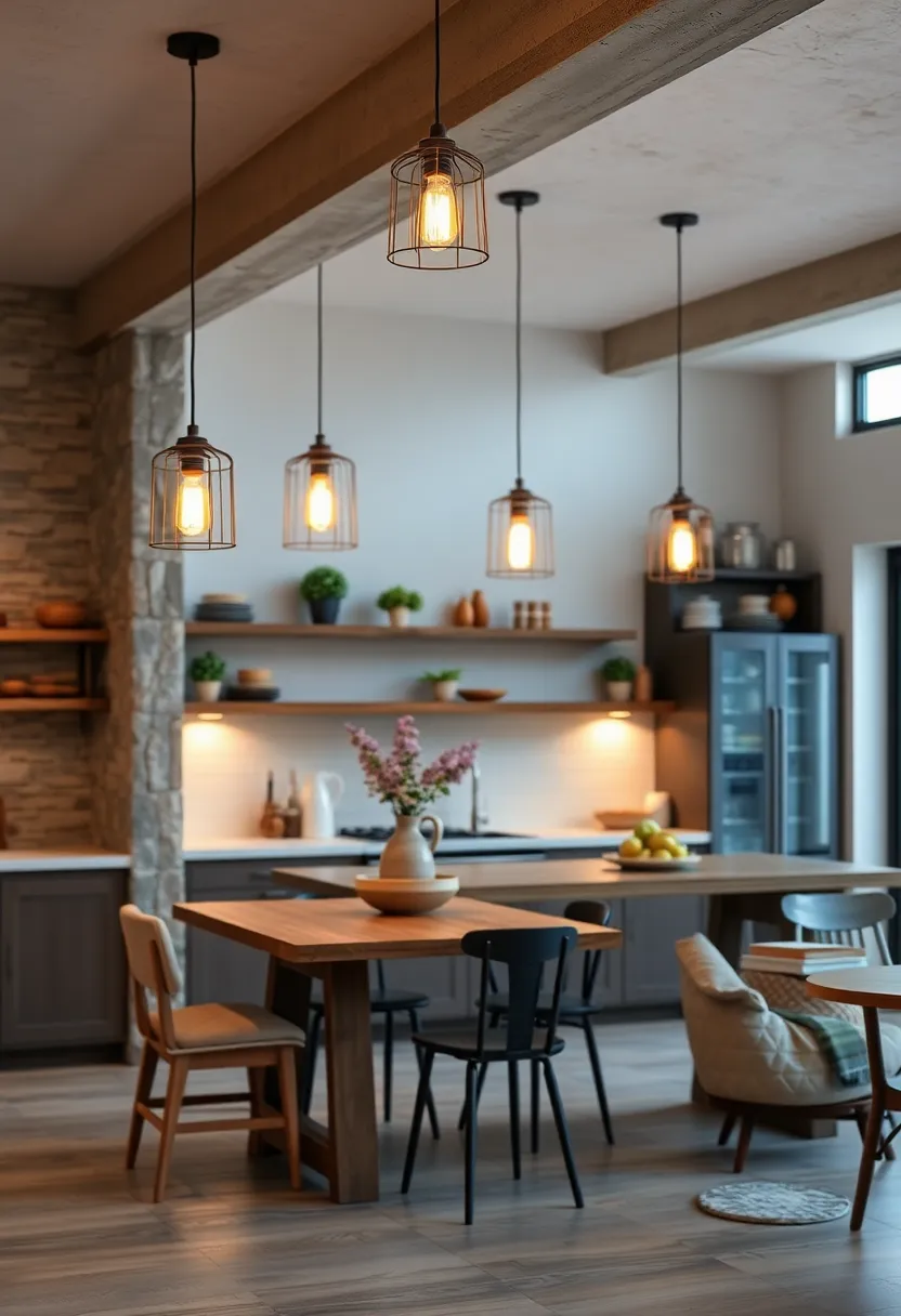 Rustic Wire Cage Pendants with LED Filament Bulbs