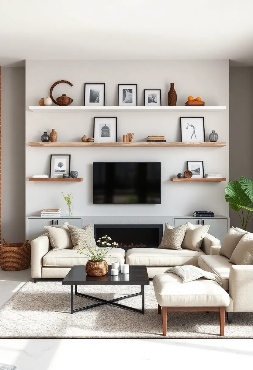 Minimalist whitewashed shelves styled with farmhouse prints and neutral ceramics balance‍ simplicity and warmth