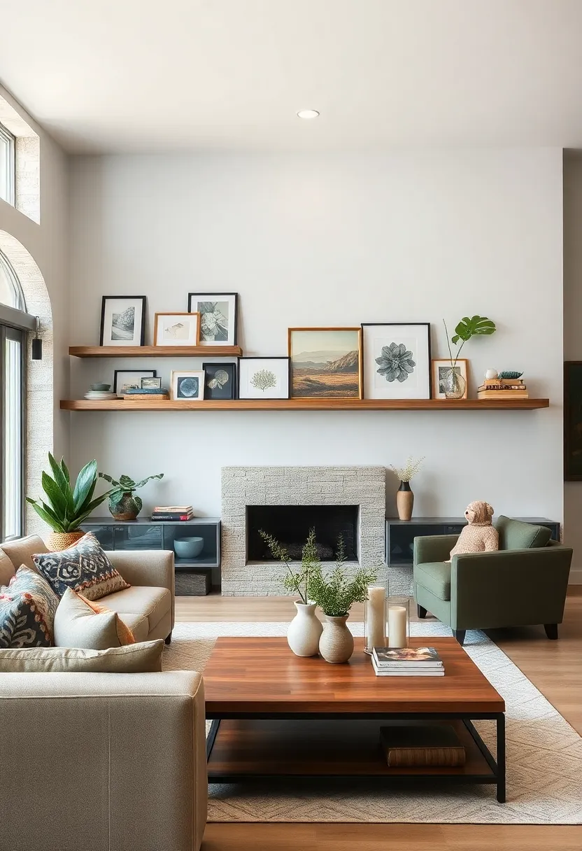 Built-in ⁢corner shelves featuring⁢ distressed paint add character and maximize space in small‍ farmhouse living ‍areas