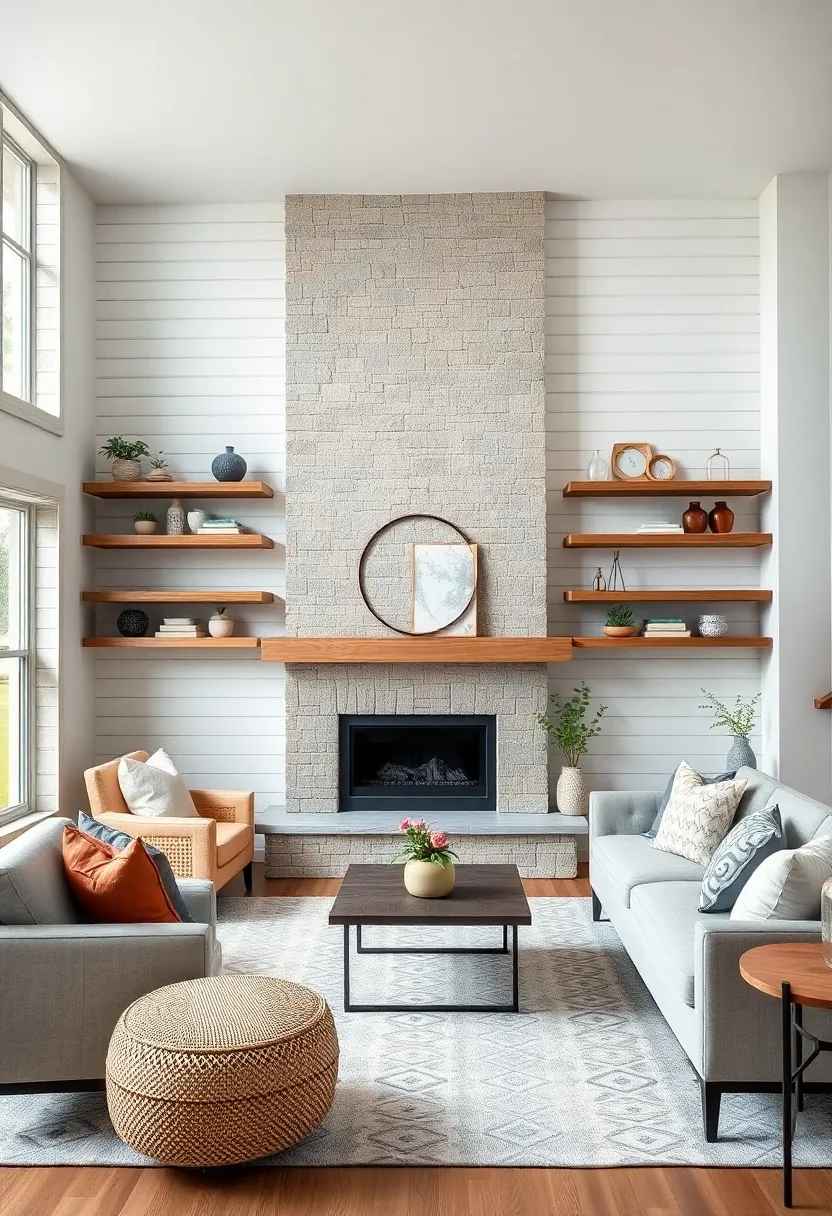 Shelves with open⁣ backs​ against shiplap walls provide contrasting textures⁤ and a ‌seamless‍ farmhouse look