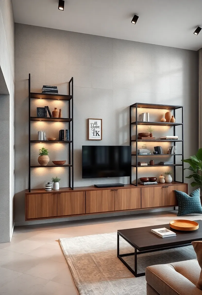 Black Metal Frame⁤ Units: Industrial-inspired storage with floating shelves ‍encased in sturdy black metal for a bold statement