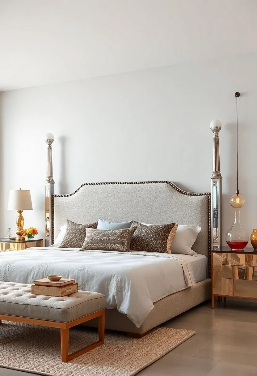 A ‍classic four-poster bed⁢ headboard⁤ highlighted ⁤with mirrored accents on the posts, merging tradition with ⁢sparkle