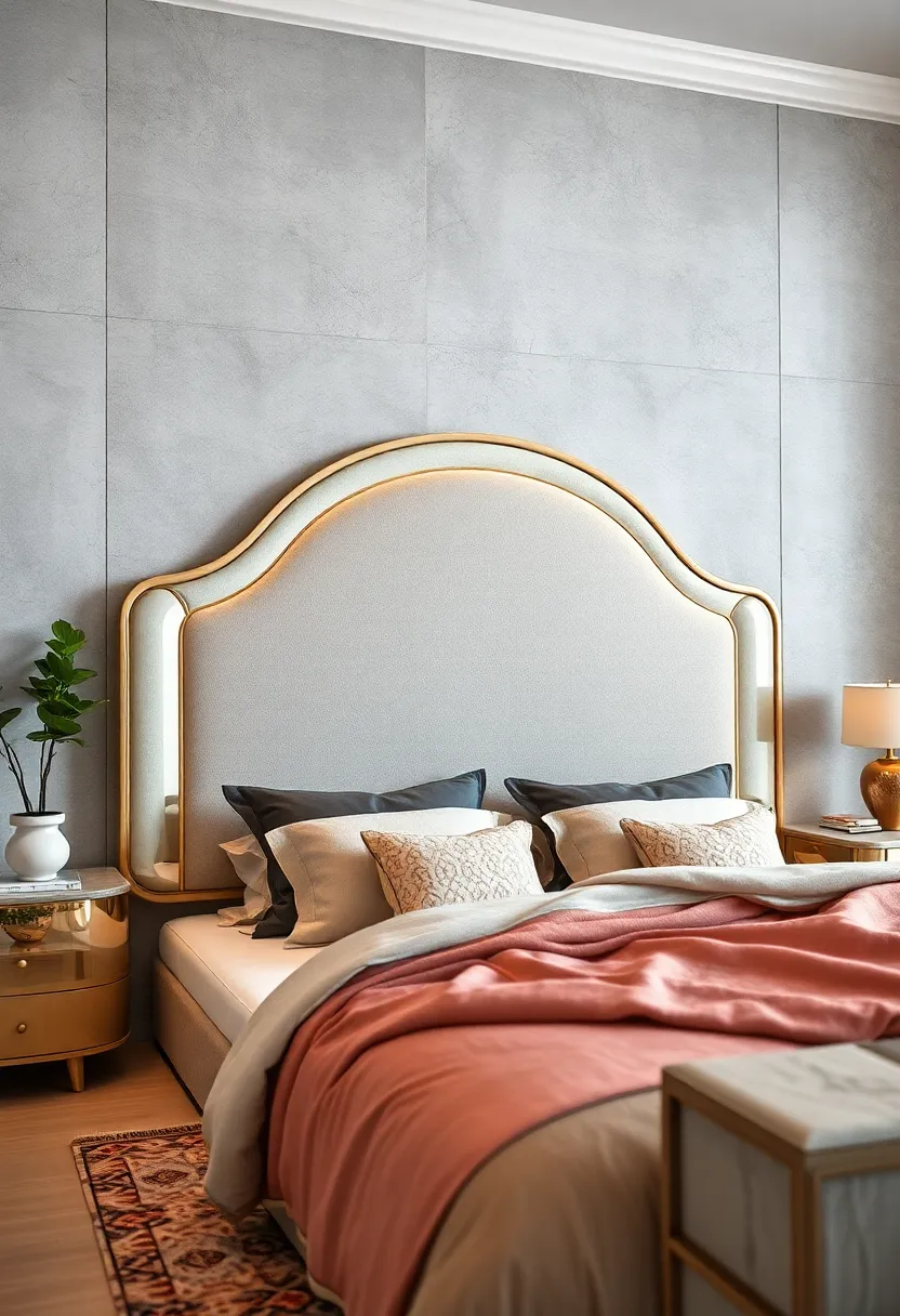 A ⁤curved, scalloped headboard⁤ bordered with beveled mirror ‍panels, adding‍ a soft yet sophisticated touch