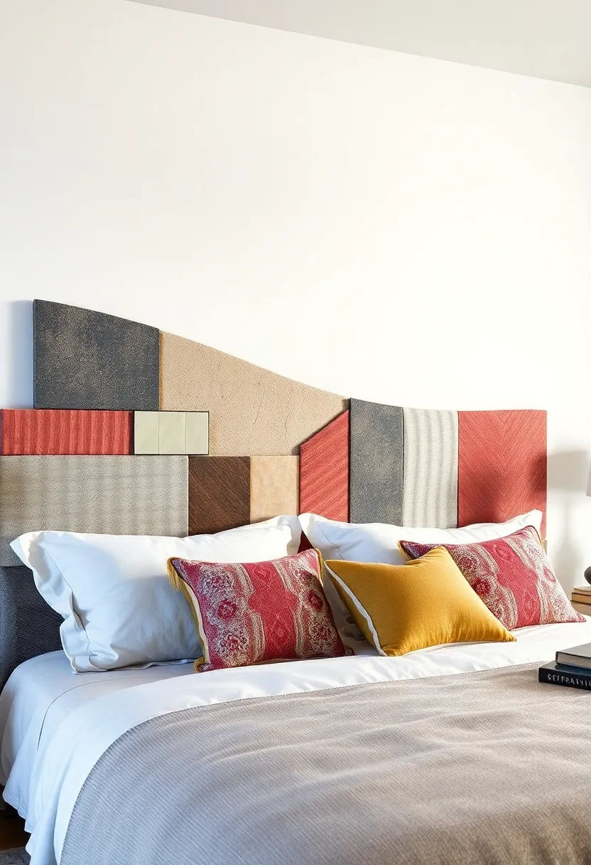 An ‍eclectic headboard ​combining ⁢patchwork fabrics ‍and mirrored shards for⁤ a bohemian‌ chic look