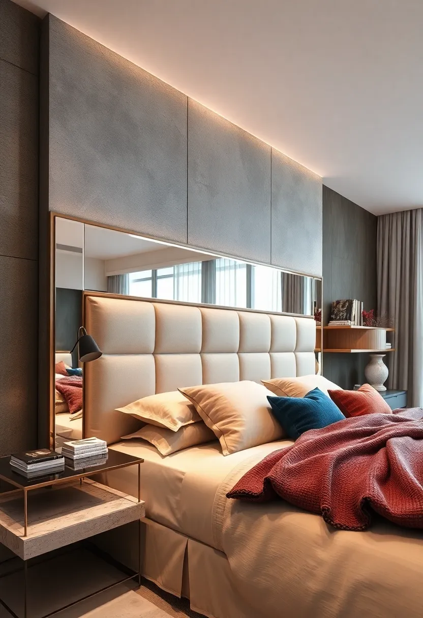 A sleek, ⁣rectangular headboard with a ⁣mirrored border that adds subtle glamour without overwhelming ‌the ​space