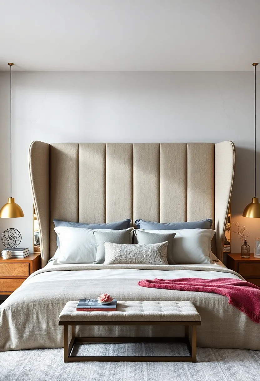 A⁤ wingback-style headboard with mirrored ⁢accents along ‌the wings,adding symmetry and light