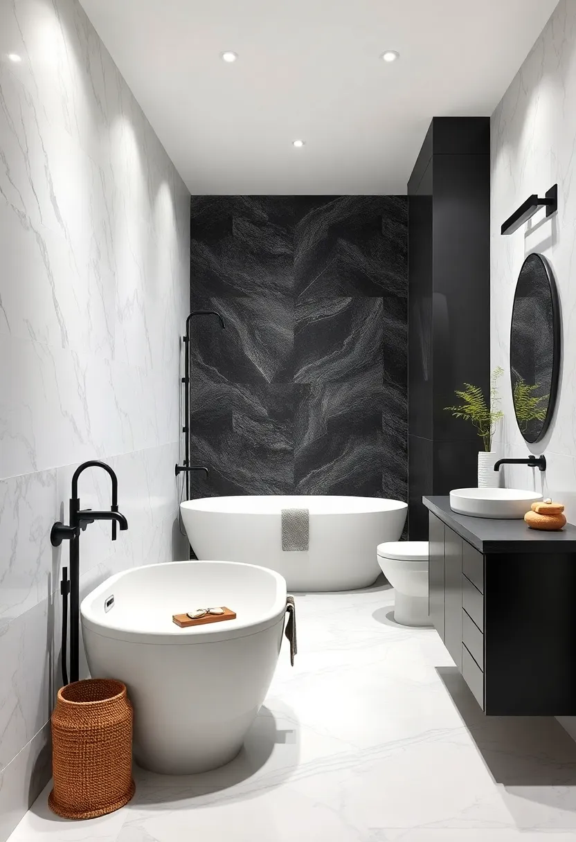 Classic ‍Black and White: Timeless ⁣elegance with crisp white​ tiles ⁤and bold black‌ fixtures